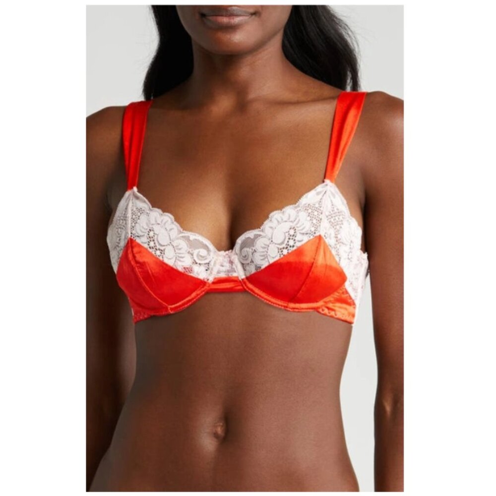 Free People x We Are HAH After Hours Bra Blood Orange Lace Padded Sz 30-38D NWT - Picture 3 of 8